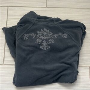 Black Embroidered Fleece Pullover